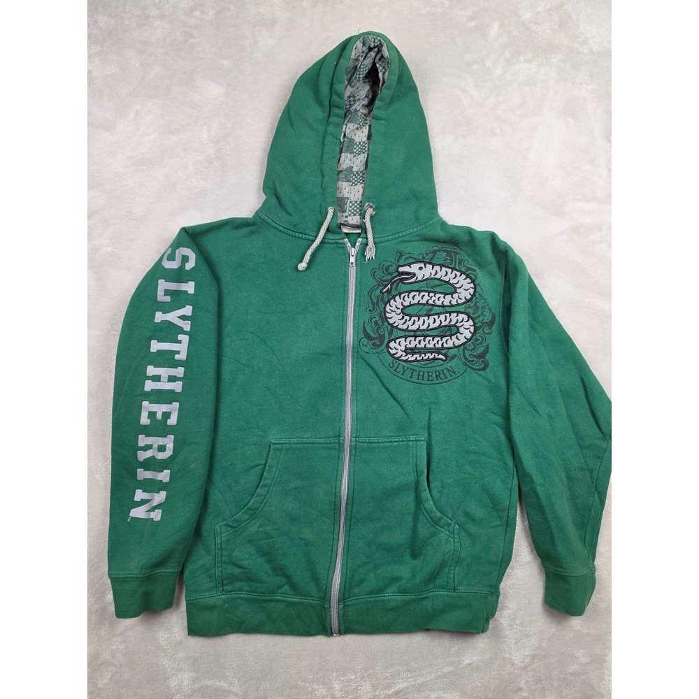 Harry Potter Slytherin Full Zip Hoodie Mens Small Green Graphic Snake Logo S